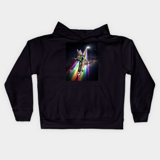 Galaxy Space Cat On Scooter Rainbow Kids Hoodie